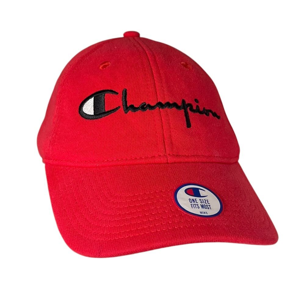 Champion Red Hat Cap Logo Reverse Weave Leather Adjustable Strap‎ Back